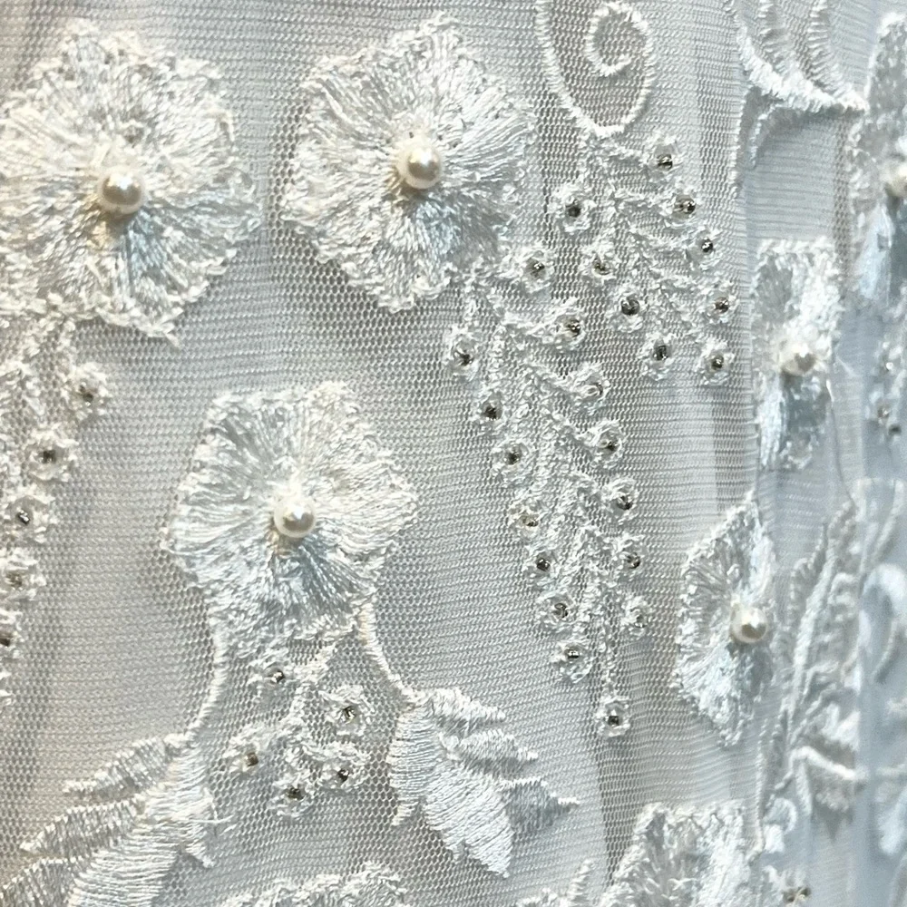 Lace open back train wedding dress bridal‎ gown sleeveless beaded embroidered - Picture 12 of 17